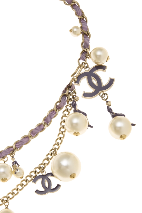 Gold & Purple 'CC' Pearl Chain Belt 2, , large image number 1